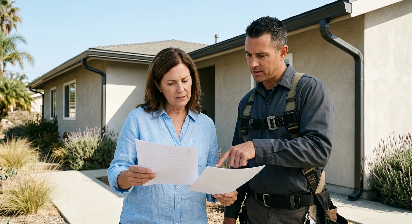 A homeowner comparing two gutter proposals with an independent installer