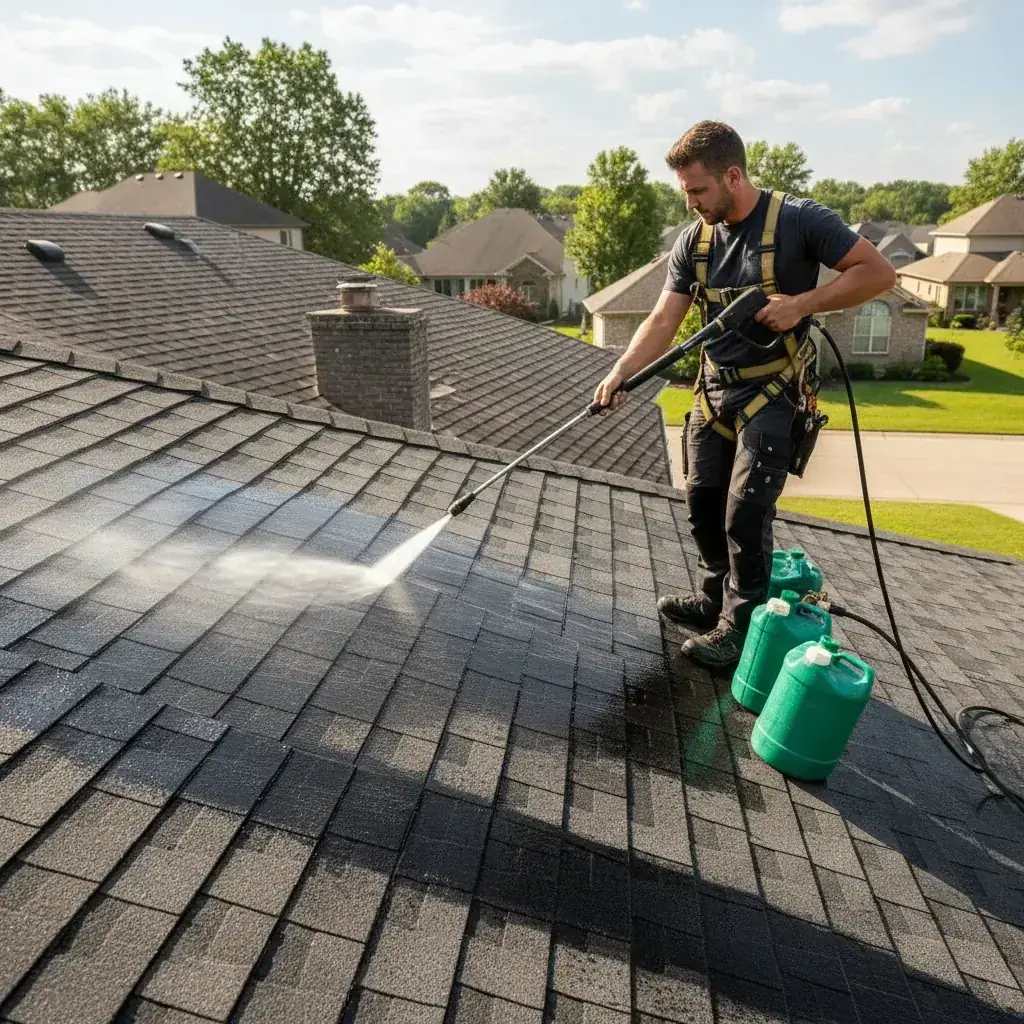 Homeowner looking up a roofing contractor's CSLB license on a laptop before signing a contract