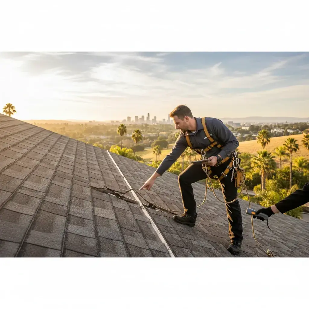 San Diego homeowner reviewing a roof insurance policy with date-stamped damage photos and a calendar showing the one-year claim deadline.