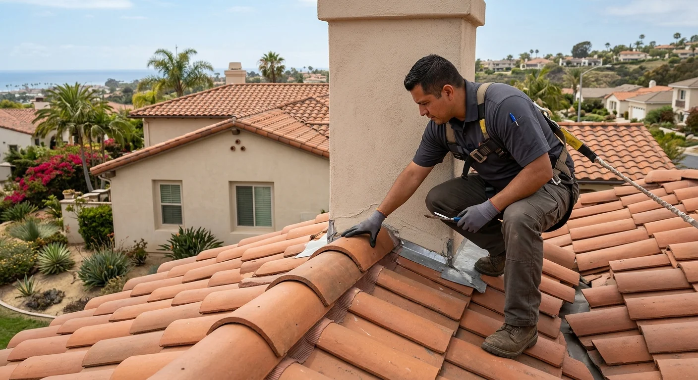 A clean, realistic photograph illustrating 'a seasonal roof maintenance checklis