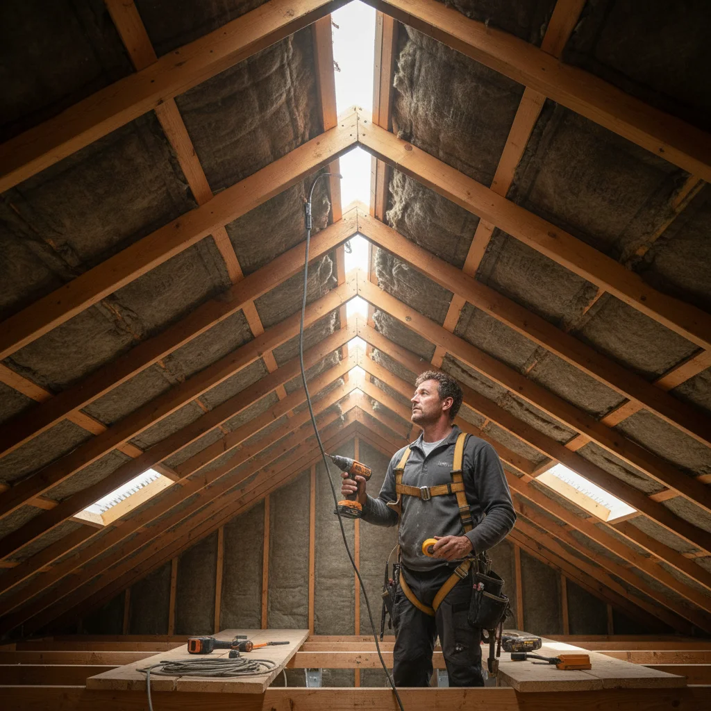 Interior of a San Diego attic showing daylight from a ridge vent and soffit vents.