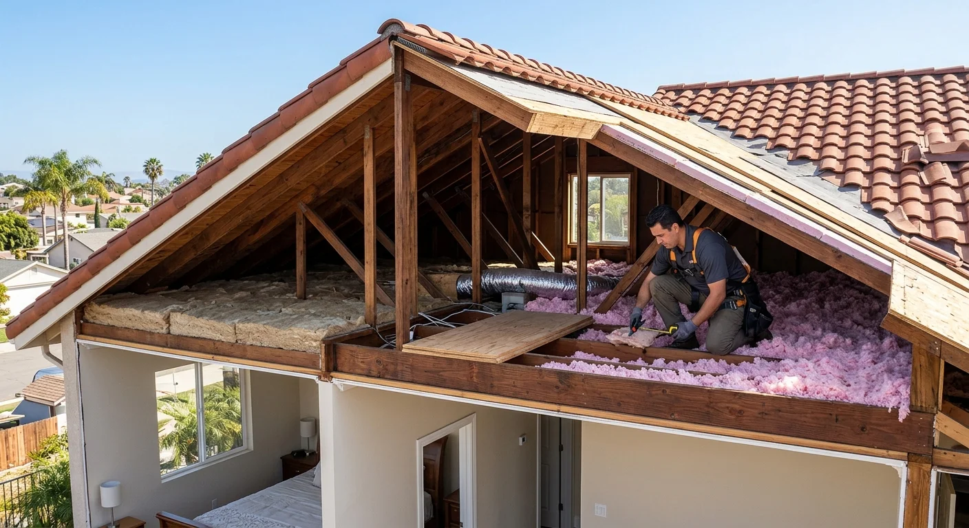 Cutaway view of insulation locations in a San Diego roof and attic